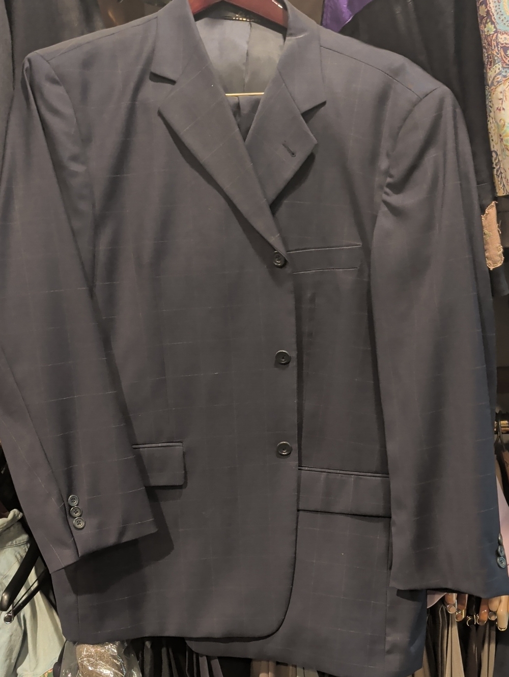 Men's Mauro Grey Windowpane Suit. Extra Large.